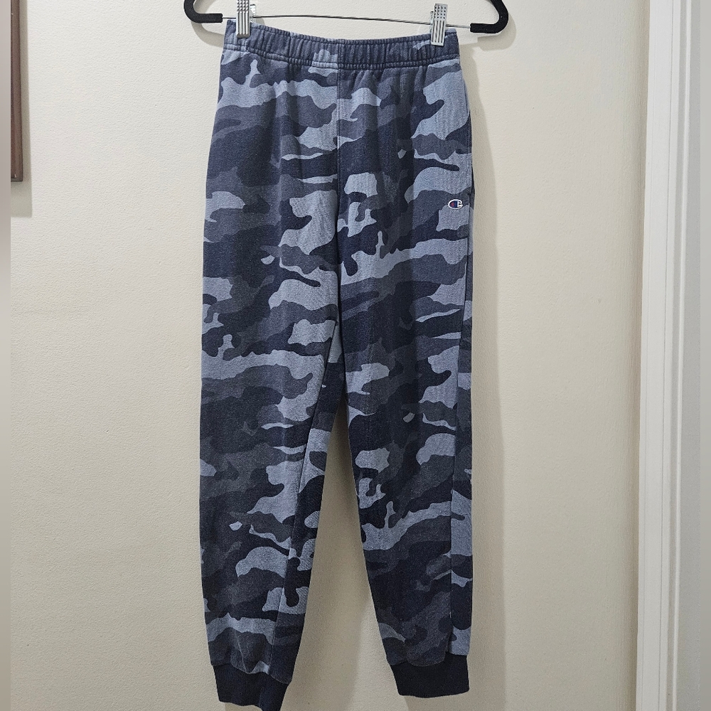Champion Fleece Joggers, Size YMD/10-12, Blue Camo, Good Condition